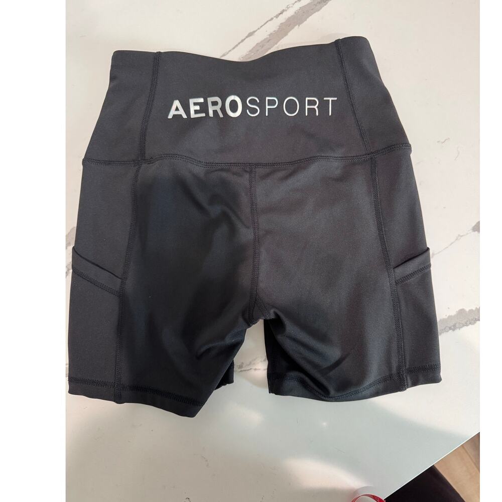 Aeropostale Aerosport High-Waist Crossover Bike Shorts 4 inch Black Size Small